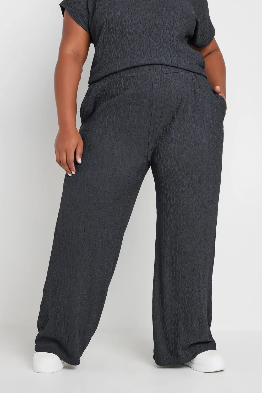 YOURS Curve Pink Crinkle Plisse Wide Leg Trousers
