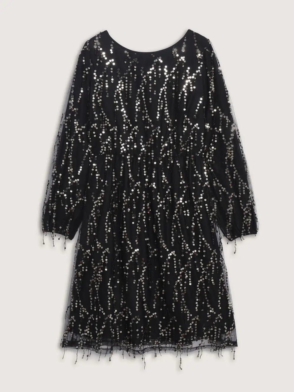 Back Bow Tie Fringe Sequin Midi Dress