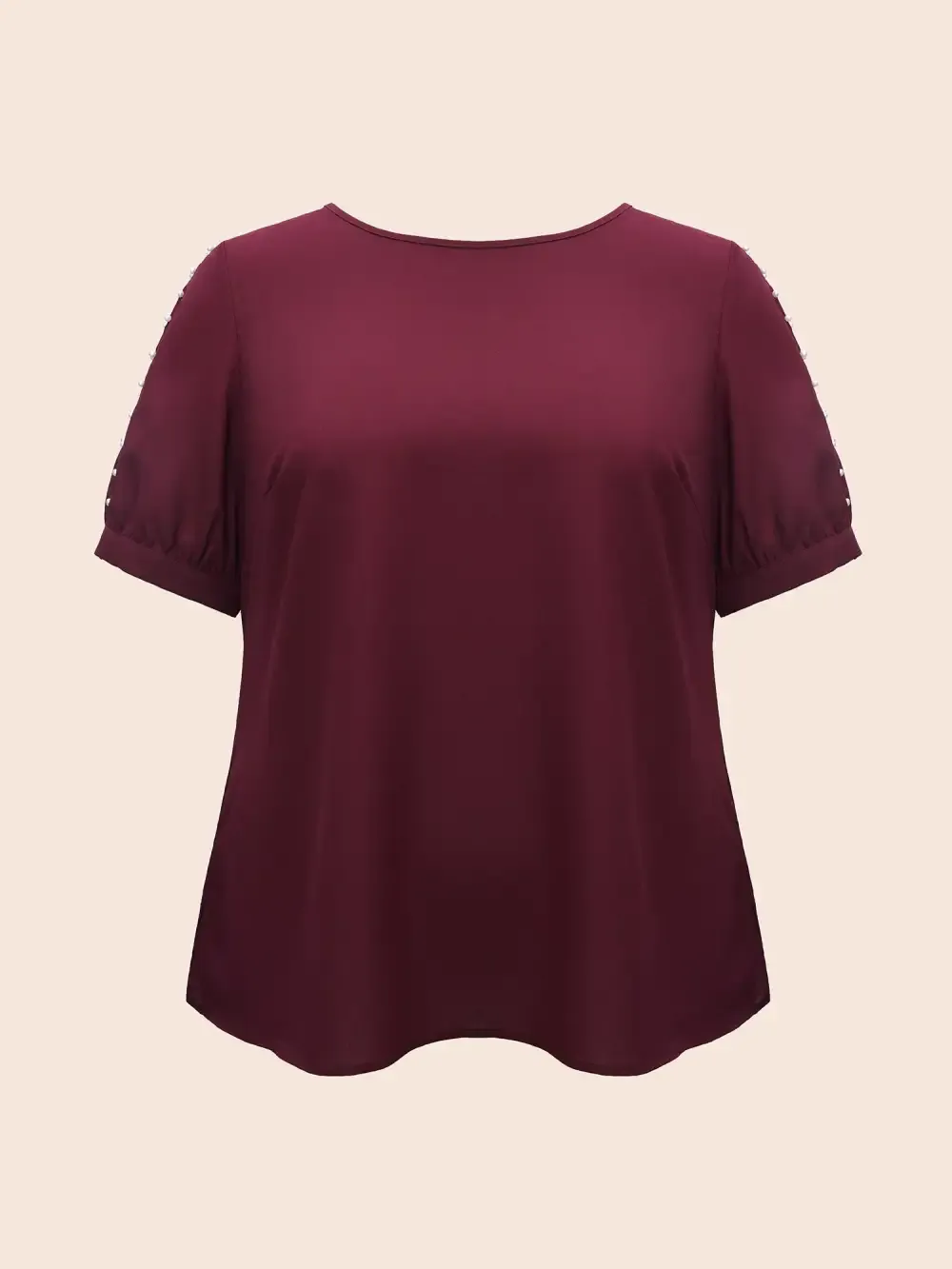 Round Neck Pearl Beaded Cut Out Blouse