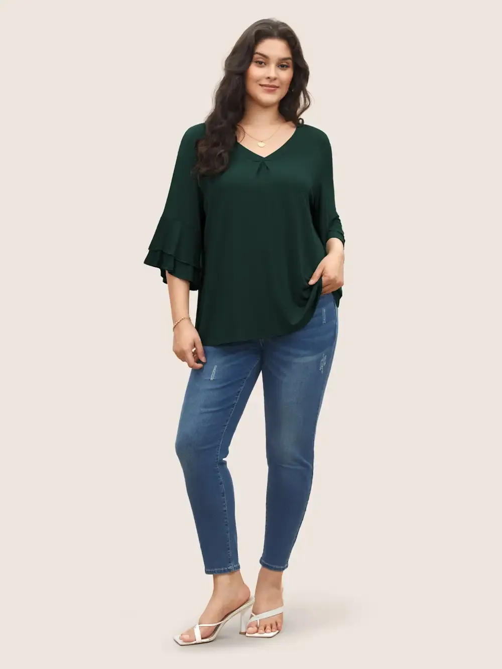 Supersoft Essentials Ruffle Layered Sleeve Pleated T-Shirt
