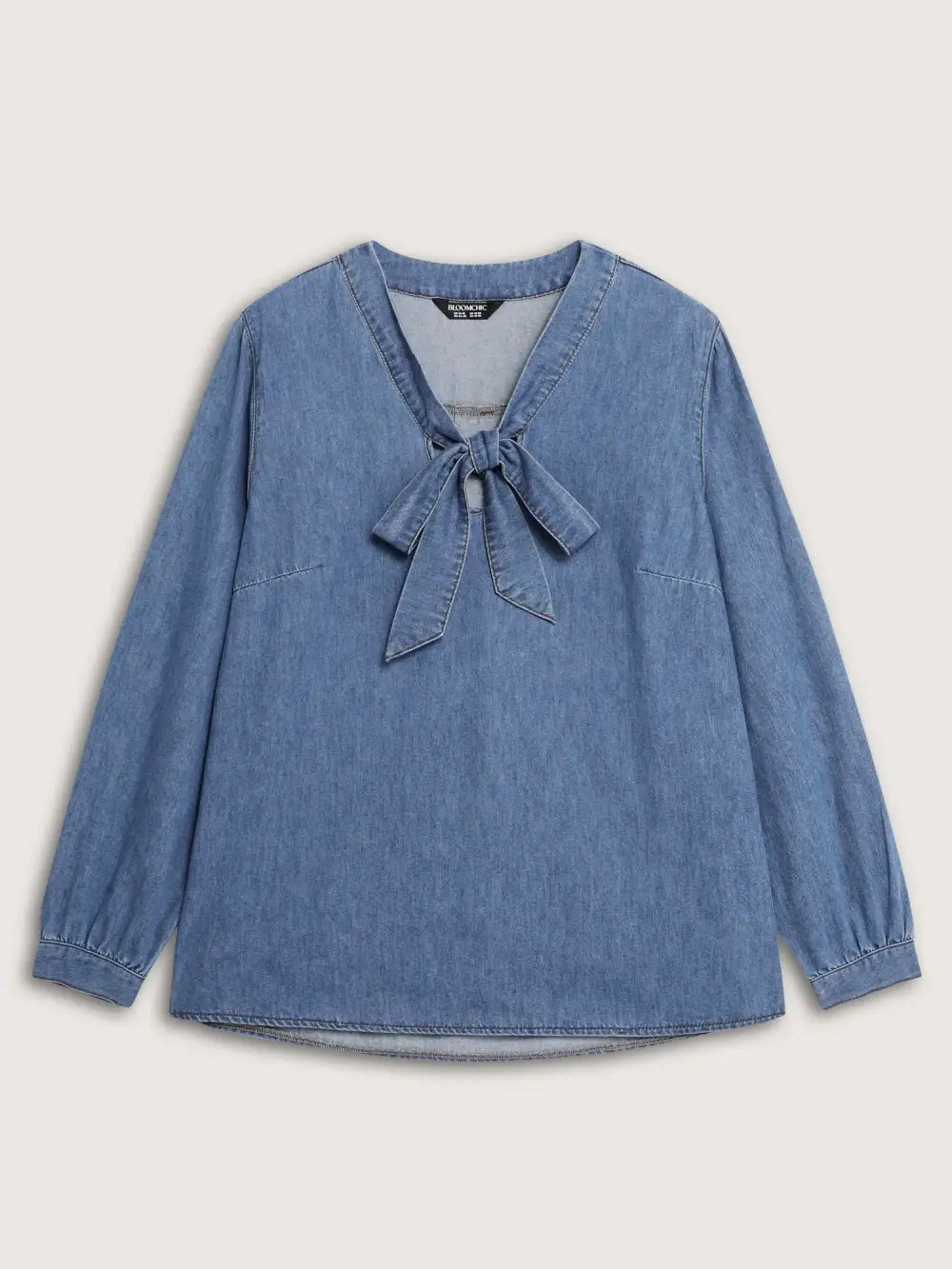 Adjustable Tie Collar Denim Top