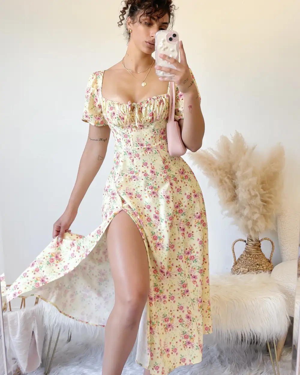 VENICE FLORAL PUFF SLEEVE DRESS (BABY SAGE)
