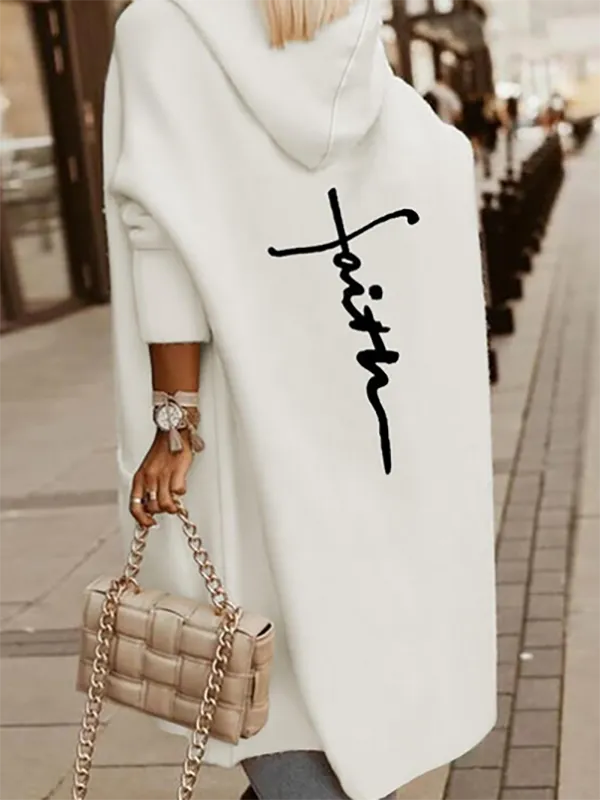 Text Letters Casual Woolen Overcoat
