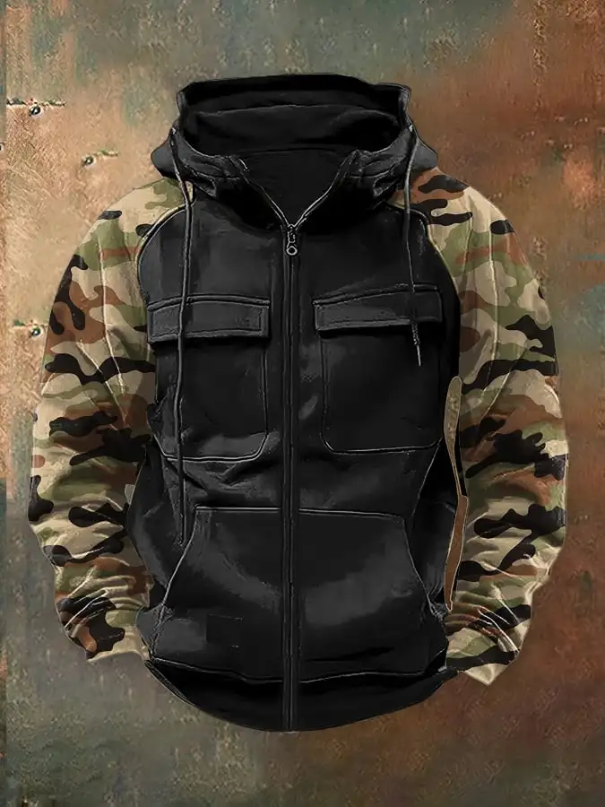 Men's Retro Casual Camouflage Contrast Color Jacket