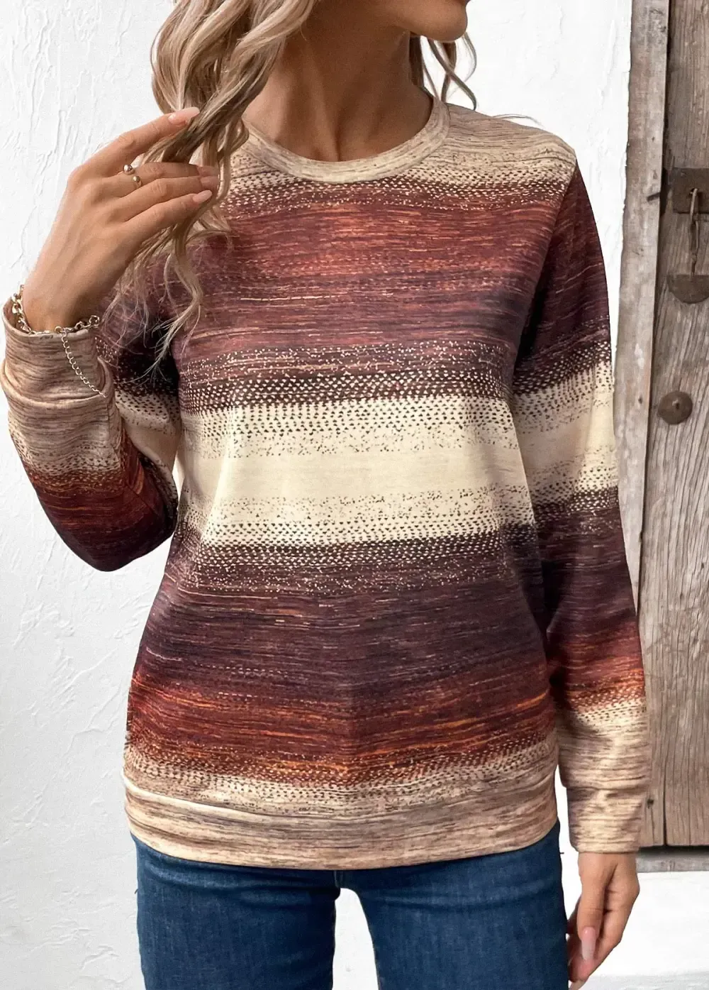 Multi Color Patchwork Tribal Print Long Sleeve Sweatshirt