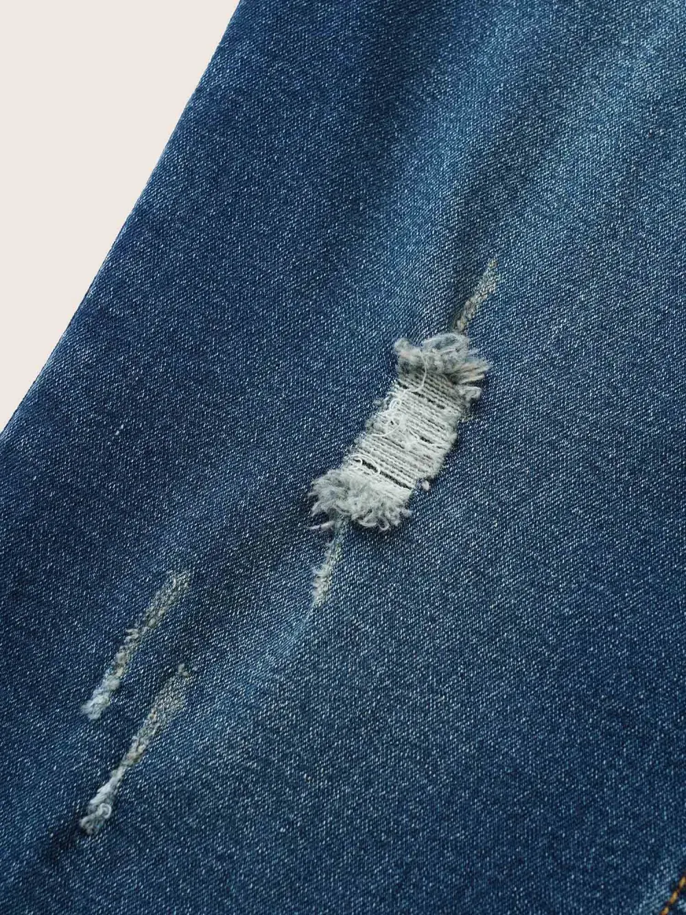 Roll Hem Ripped Pocket Straight Leg Cropped Jeans