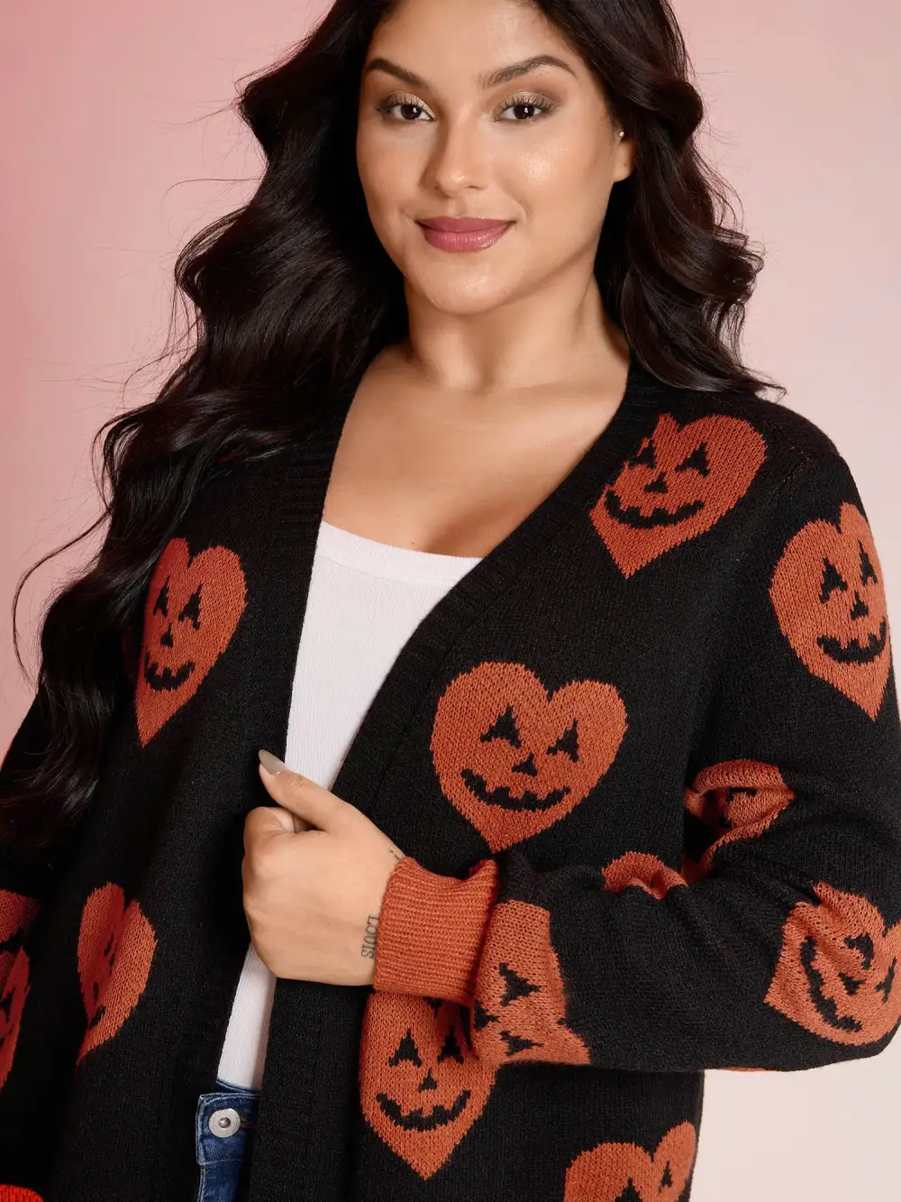 Pumpkin Hearts Halloween Pockets Cardigan