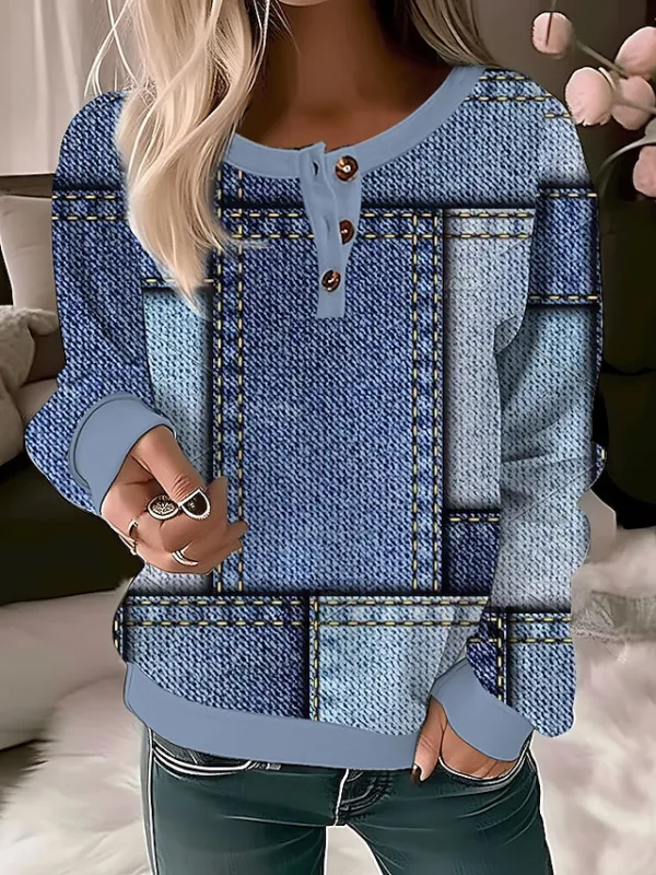 Women's Sweatshirt Pullover Basic Button White Yellow Red Geometric Casual Sports Round Neck Long Sleeve Top Micro-elastic Fall & Winter