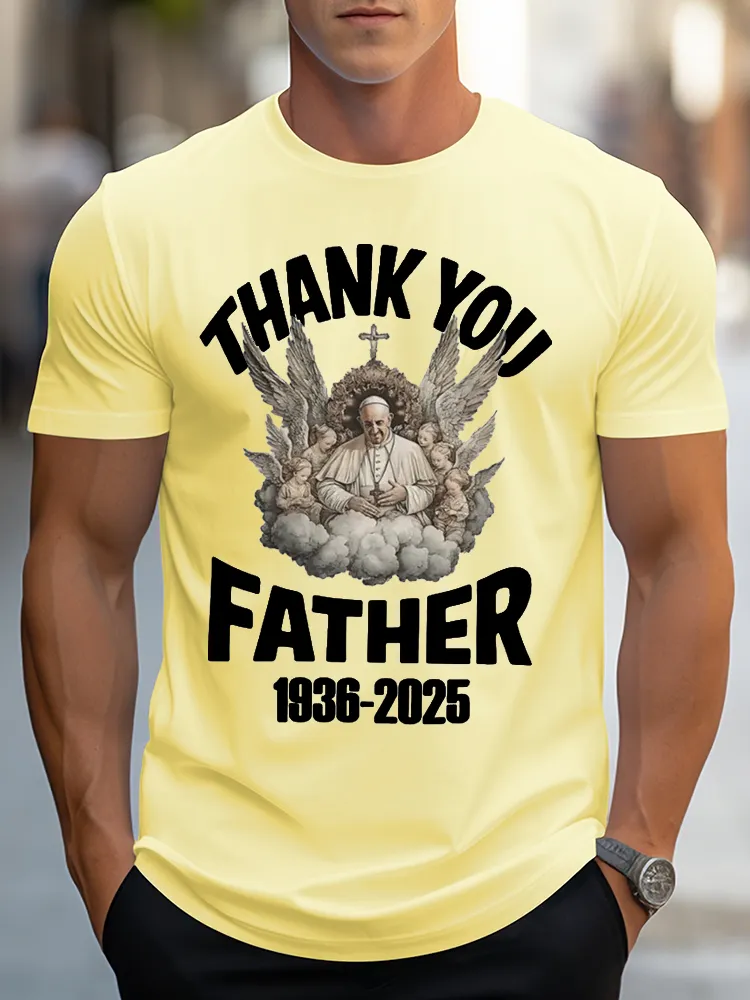 Men's Thank You Father 1936-2025 Print Short Sleeve Round Neck Cotton T-Shirt