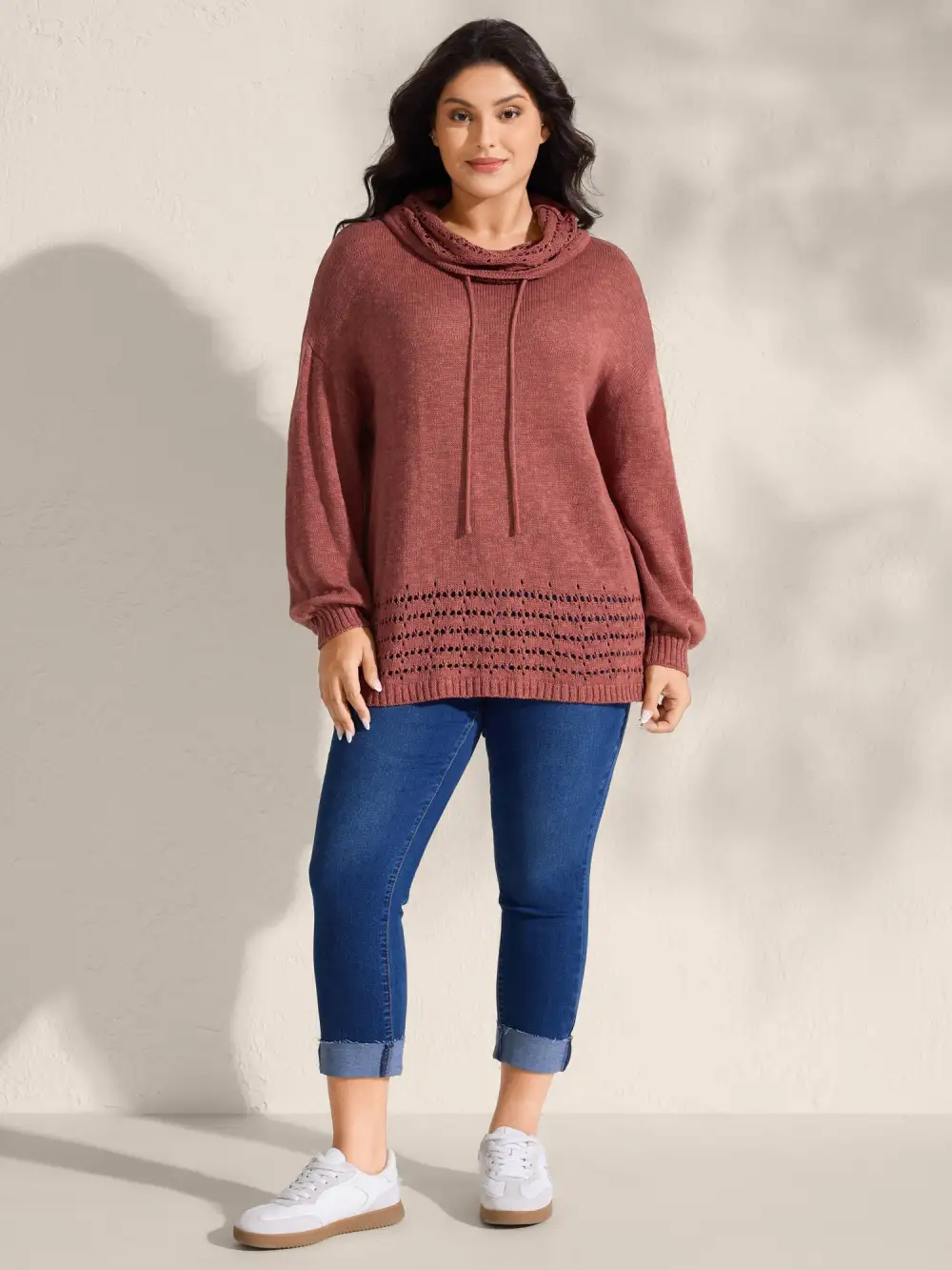 Piled Collar Cut-Out Solid Lightweight Pullover