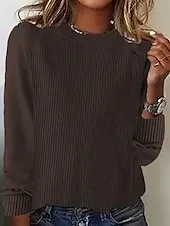 Women's Sweater Pullover Daily Stylish Casual Solid Color Ribbed Crew Neck Knitted Long Sleeve Regular Tops Knit Daily Holiday Going out Black Yellow Fall Winter