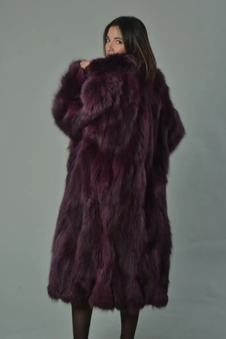 Fox fur coat fox collar full length women's