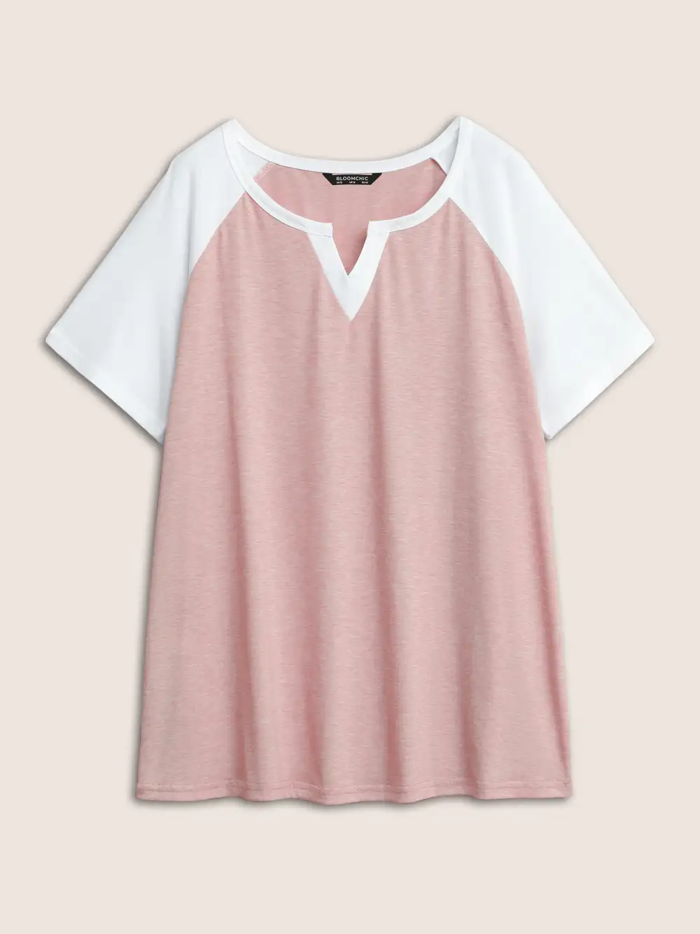 Colorblock Contrast Notched Raglan Sleeve T-shirt