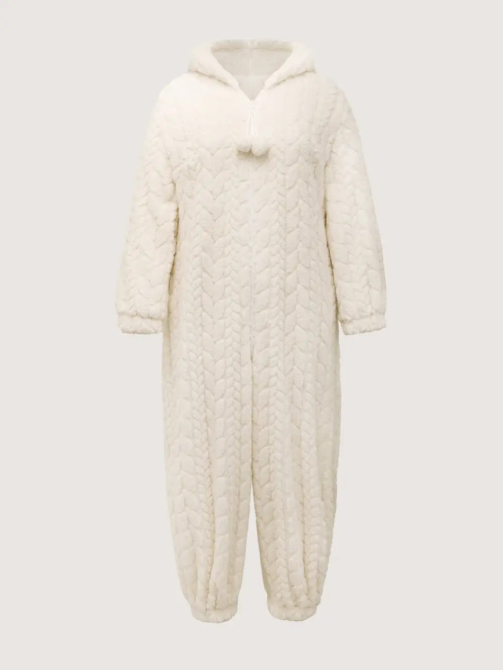 Fleece Zipper Hooded Sleep Jumpsuit