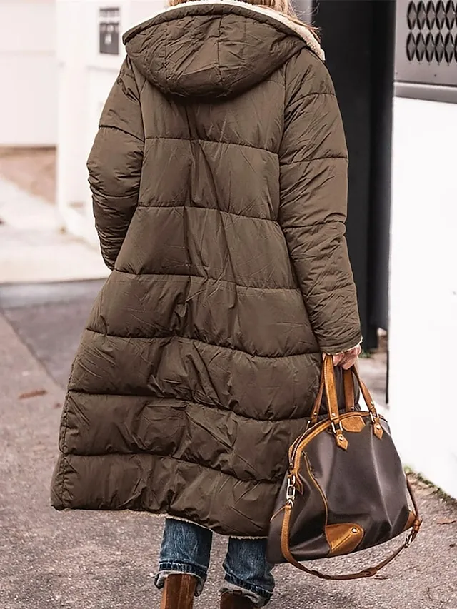 Women's Long Puffer Jacket Winter Fleece Parka  Reversible Thermal Warm Windproof Winter Coat Hooded Jackets