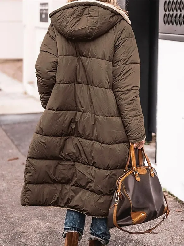 Women's Long Puffer Jacket Winter Fleece Parka  Reversible Thermal Warm Windproof Winter Coat Hooded Jackets