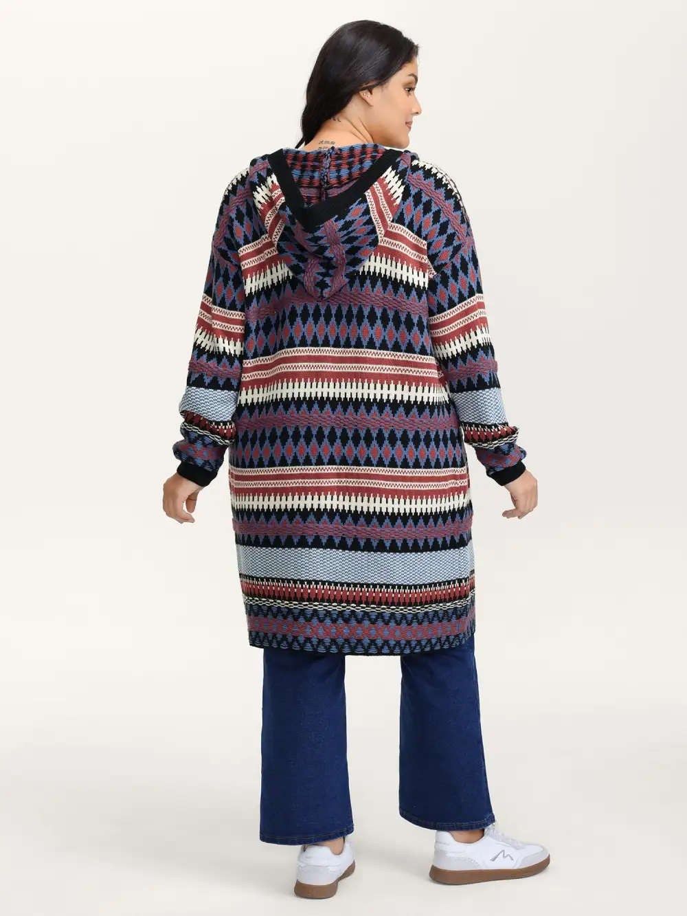 Boho Stripe Pockets Hooded Long Knit Cardigan