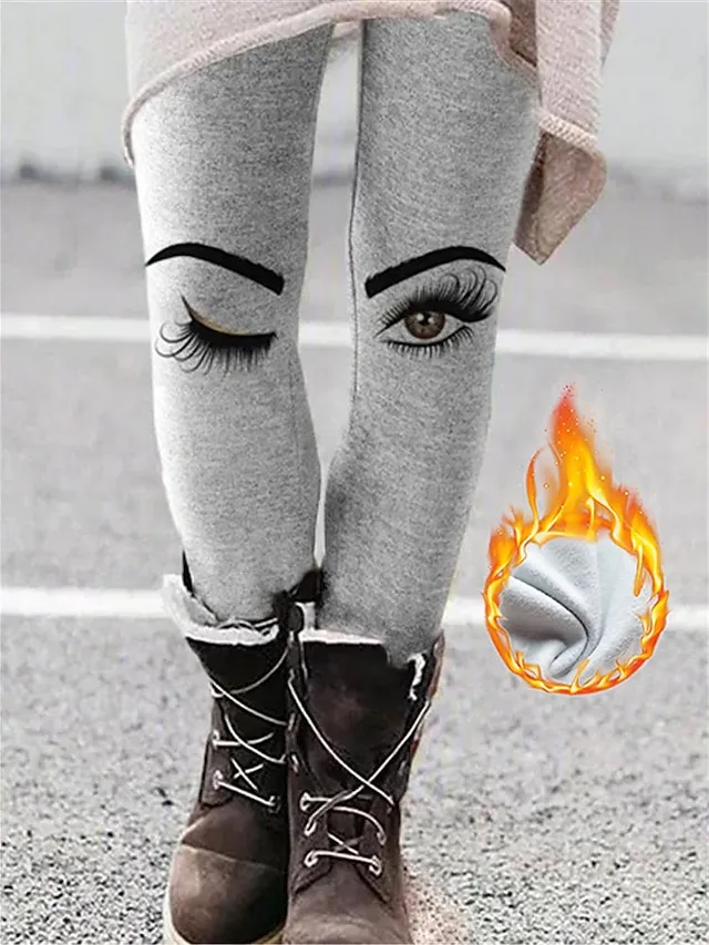 Women's Fleece Lined Leggings Warm Full Length Winter Leggings Print High Elasticity Medium Waist Fashion Tights Halloween Picture color 21 Picture color 34 S M Winter