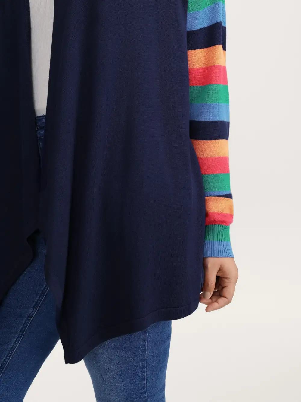Colorful Stripes Irregular Hem Knit Cardigan