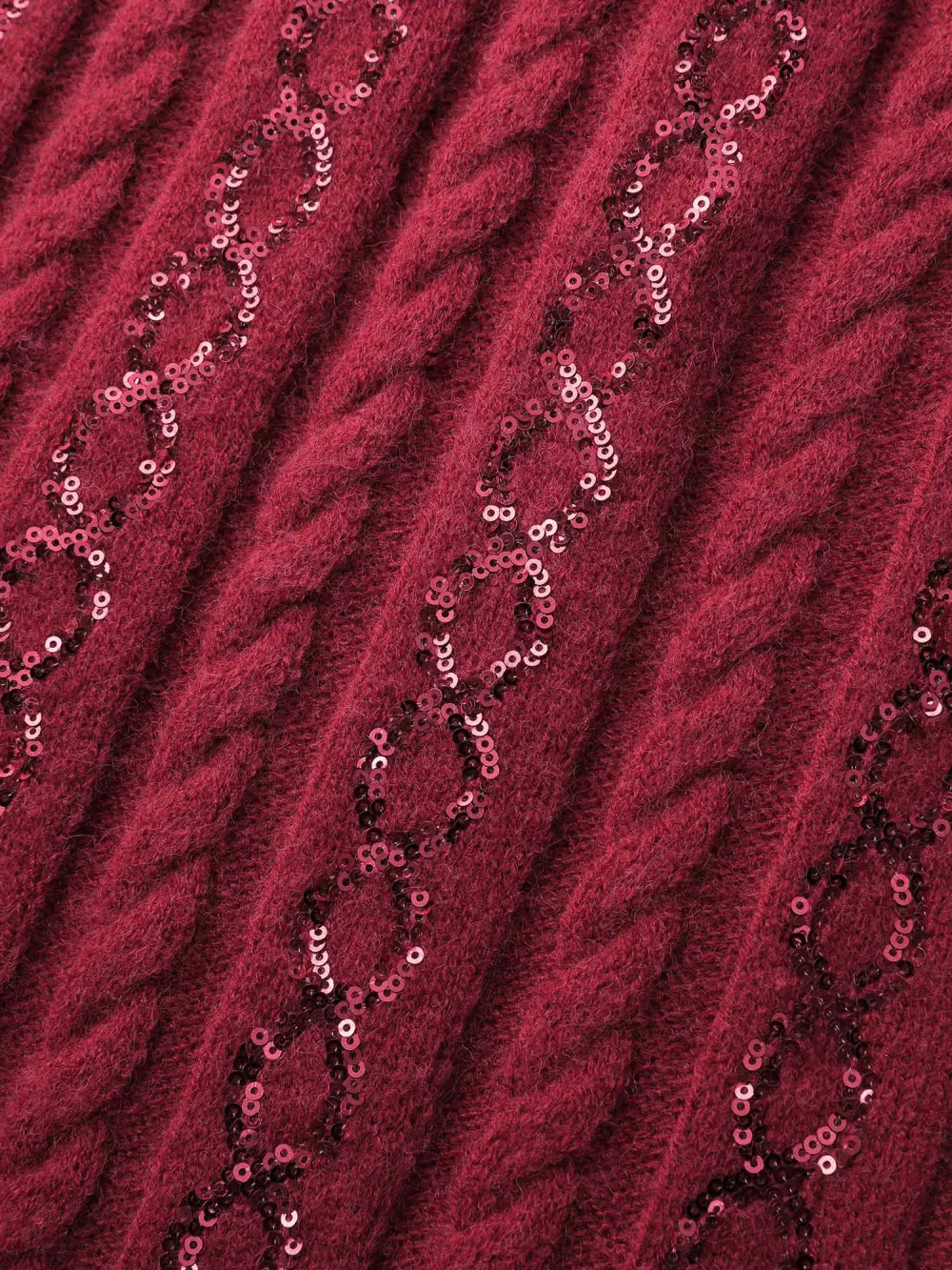 Cable Knit Textured Sequin Embroidered Pullover