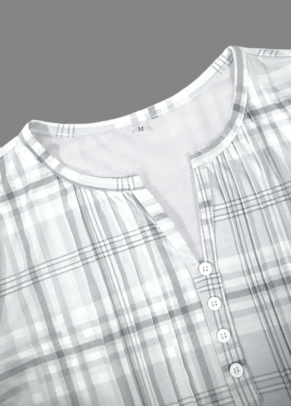 Grey Tuck Stitch Plaid Short Sleeve T Shirt