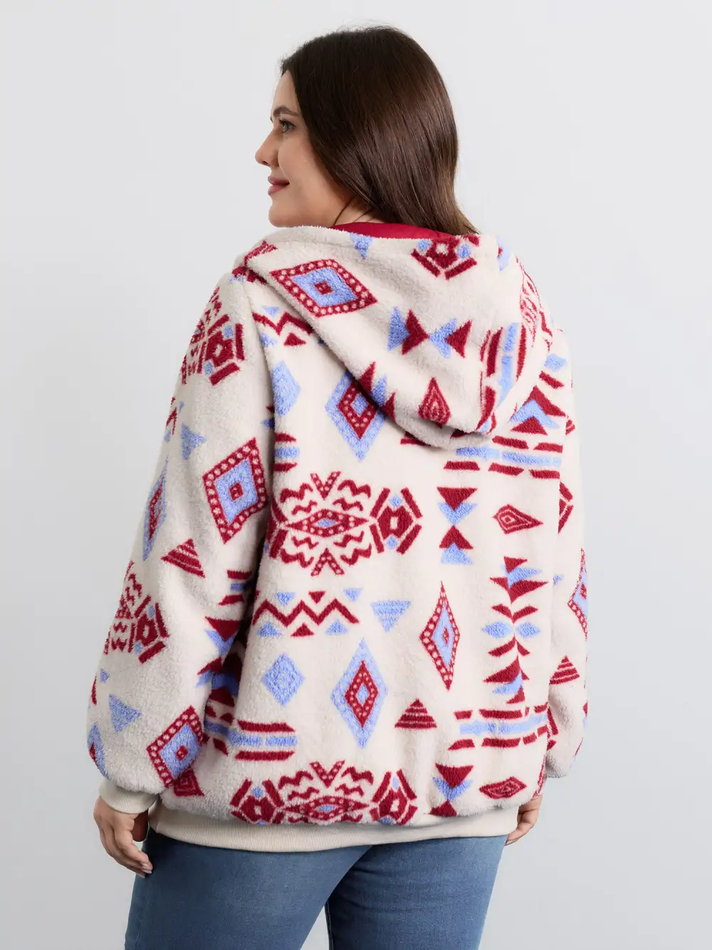 Holiday Pattern Zipper Contrast Jacket