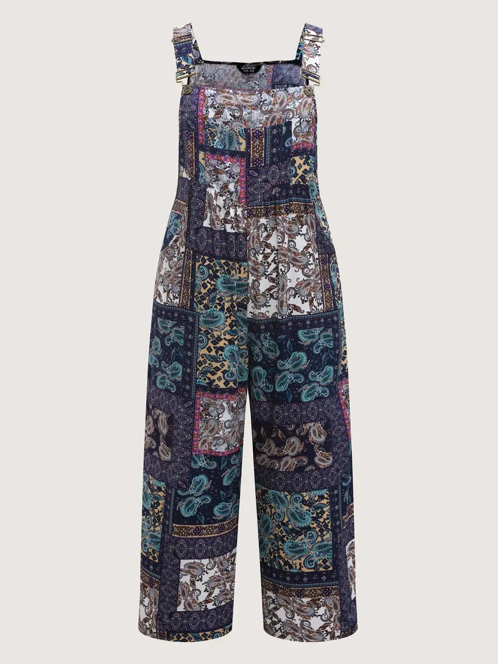 Boho Collage Patchwork Front Pockets Jumpsuit