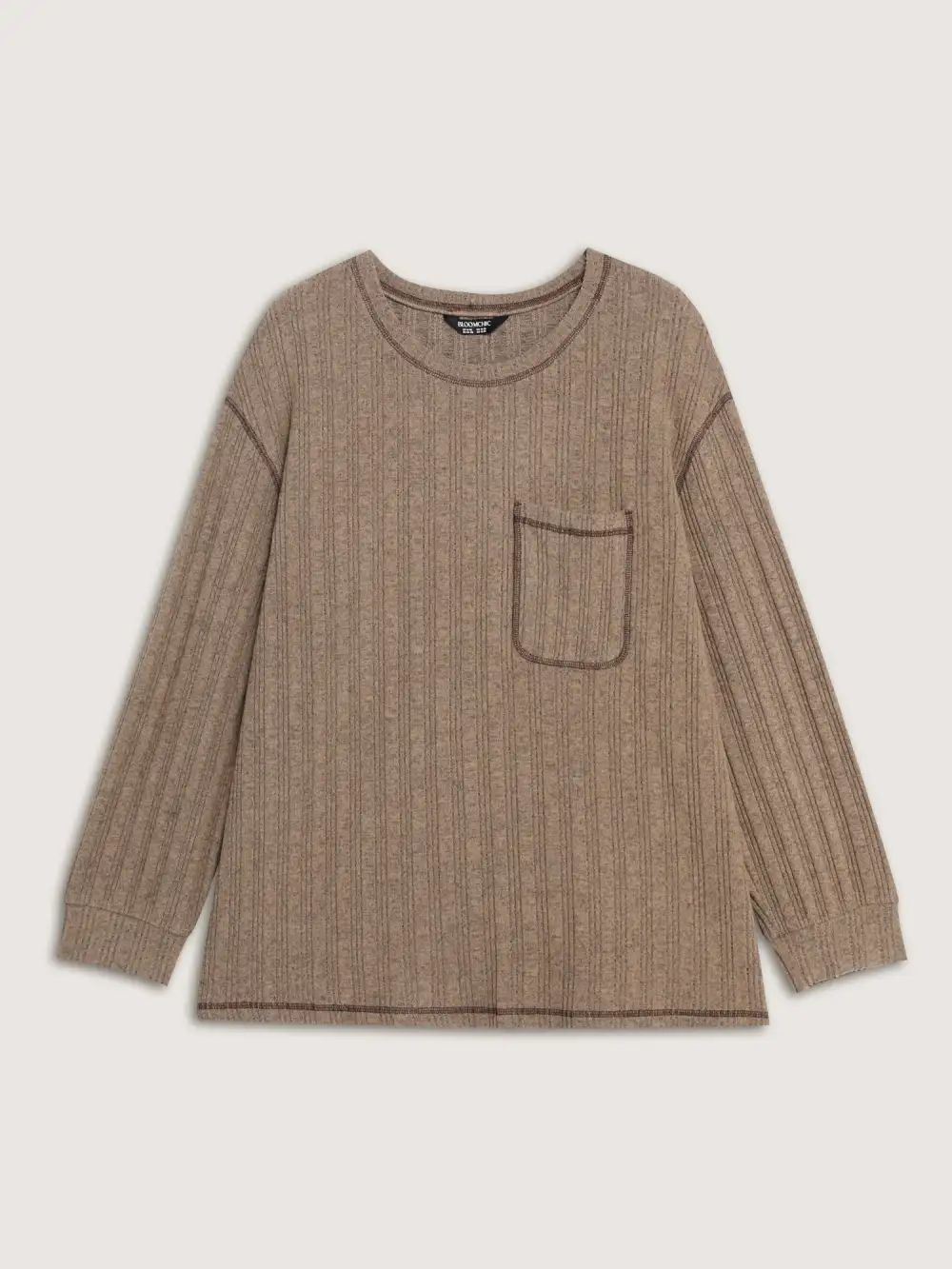 Textured Patch Pocket Round Neck Sweatshirt