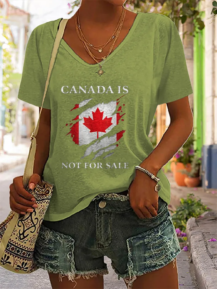 Women's Canada Is Not For Sale Short Sleeves V-Neck Pure Cotton T-Shirt