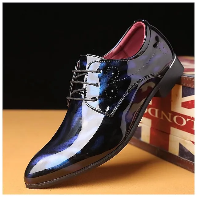 Men's Oxfords Dress Shoes Business Classic British Daily Party & Evening Office & Career Patent Leather Breathable Wear Proof Black Burgundy Royal Blue Summer Spring Fall