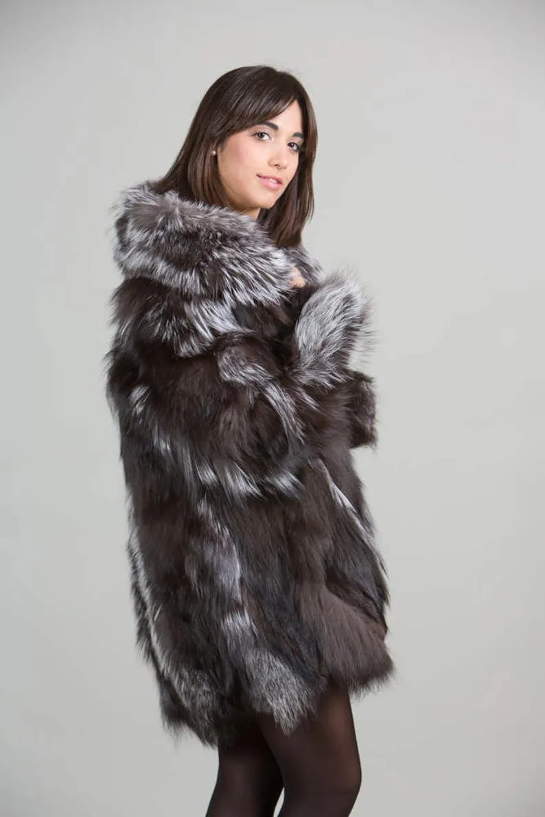 Fox Fur Coat Silver all sizes
