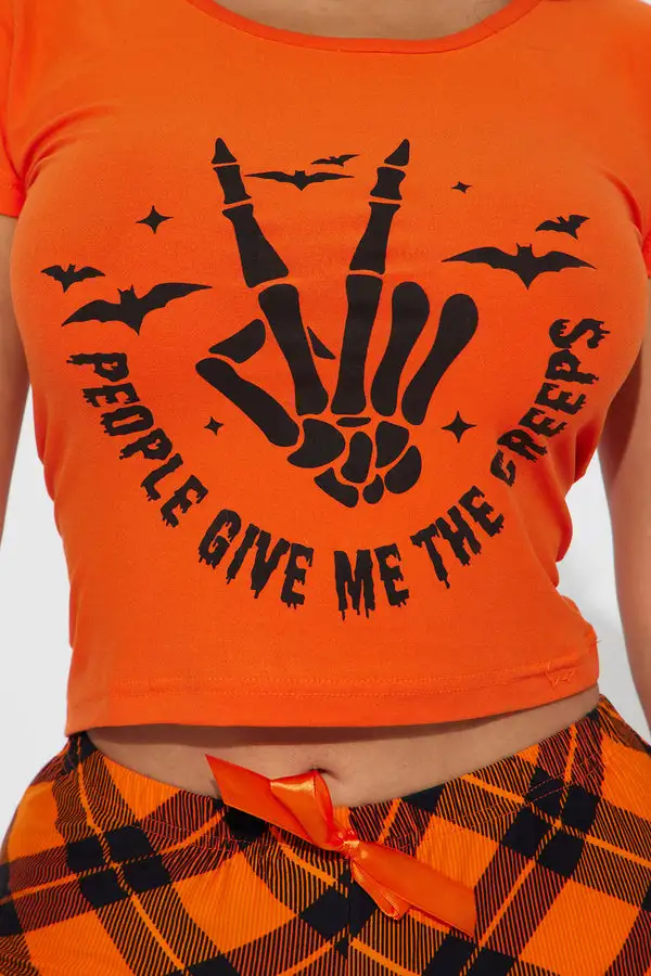 People Give Me The Creeps PJ Short Set - Orange/combo
