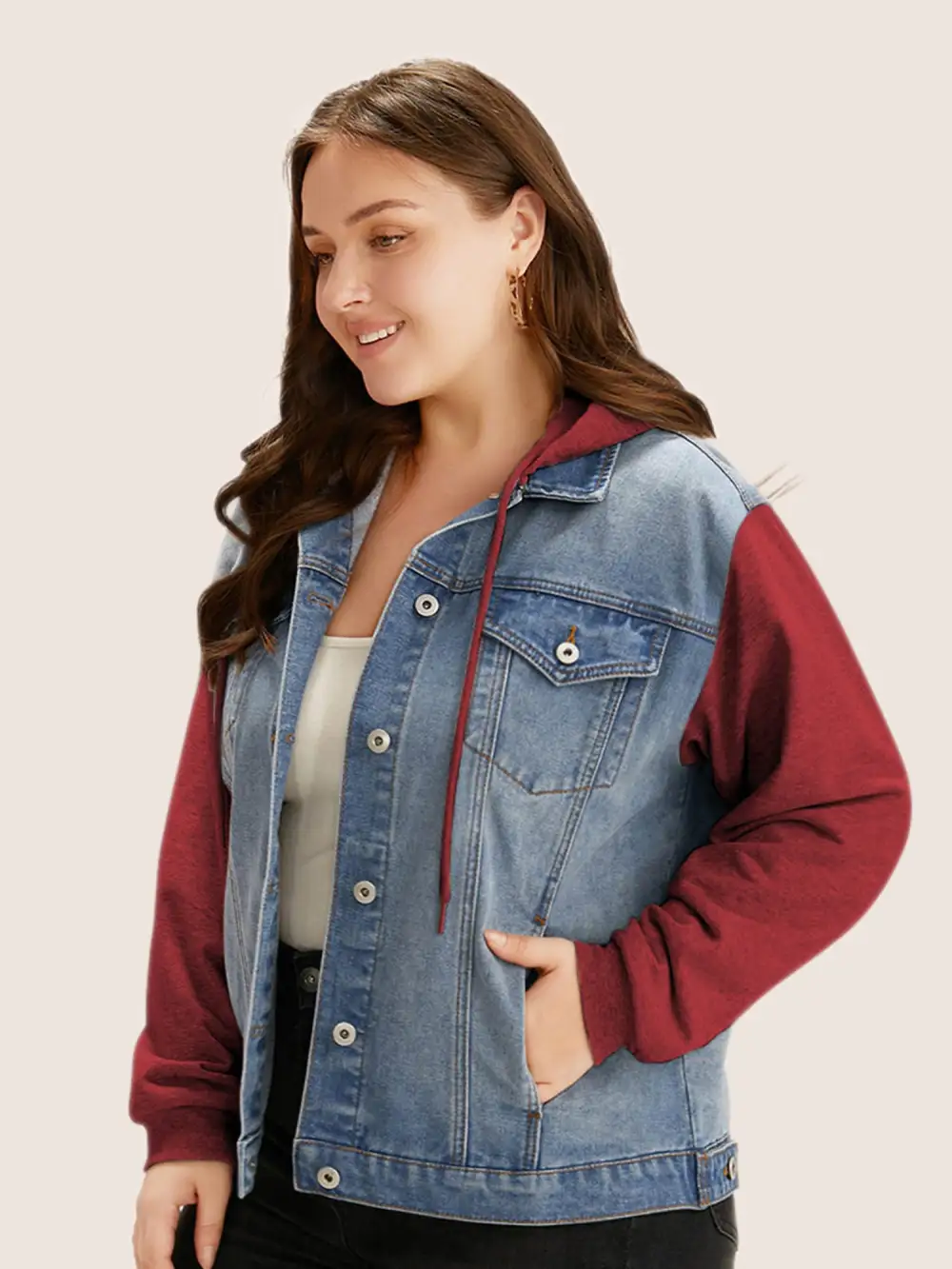 Hooded Patchwork Flap Pocket Denim Jacket