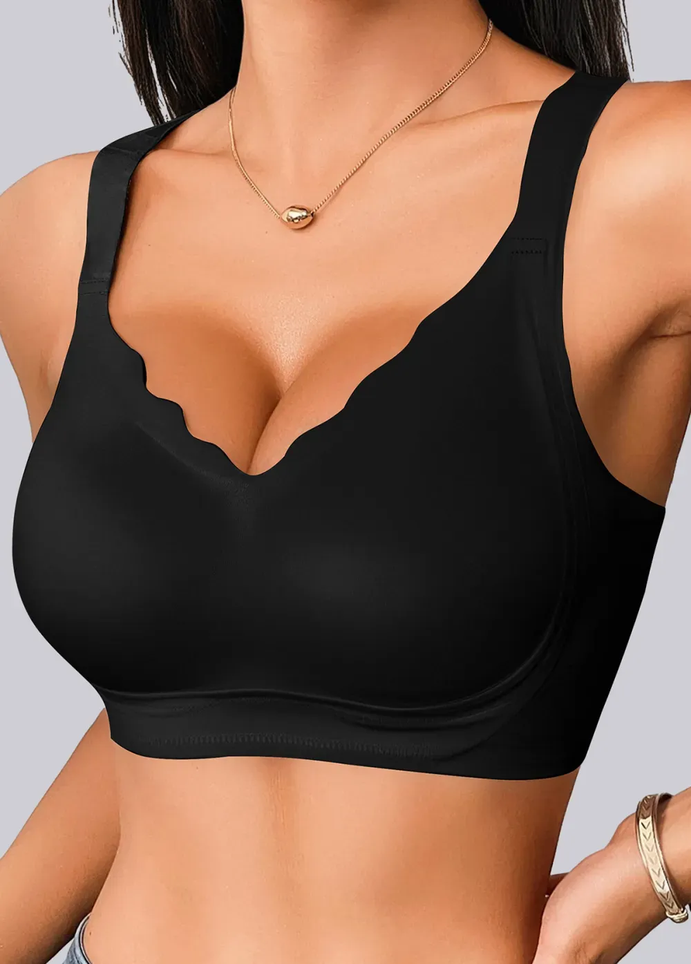Black Push Up V Neck Bra
