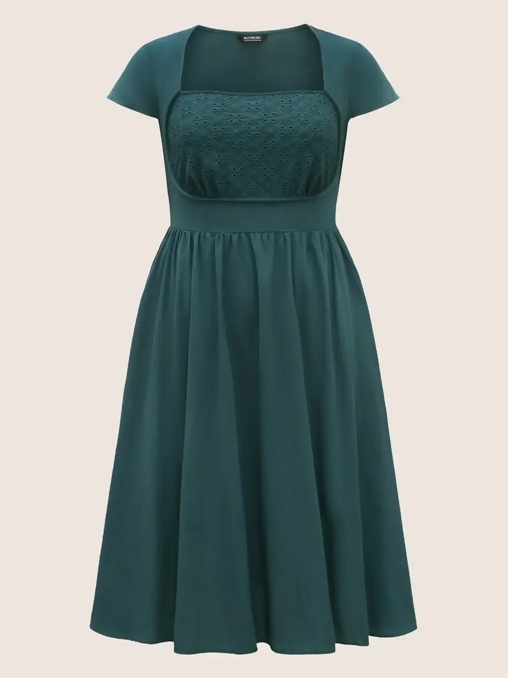 Solid Broderie Anglaise Shirred Tucked Seam Dress