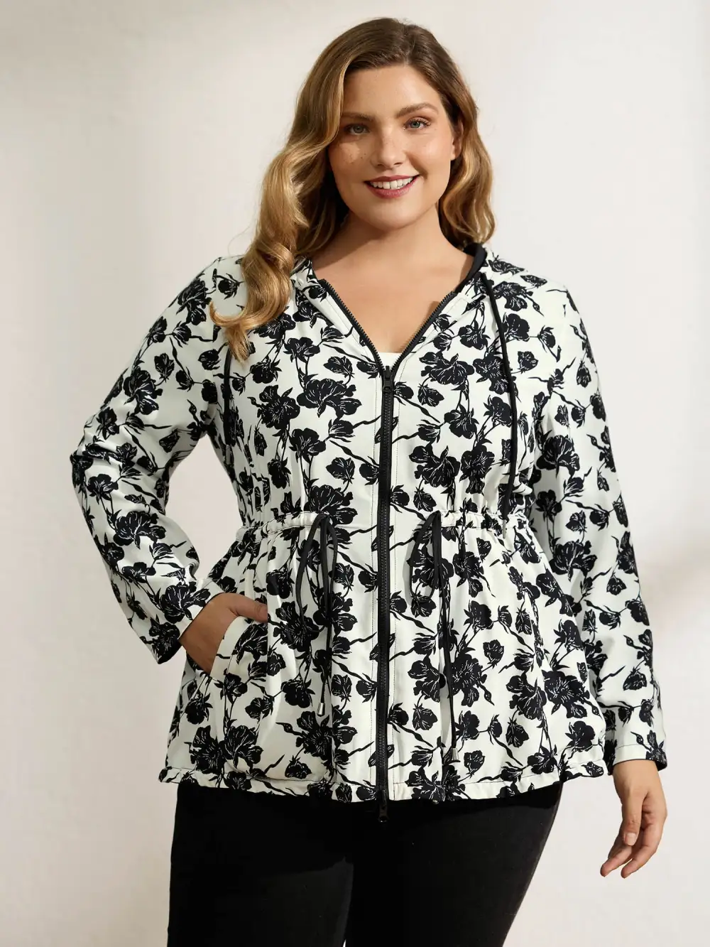 Floral Print Reversible Hooded Coat