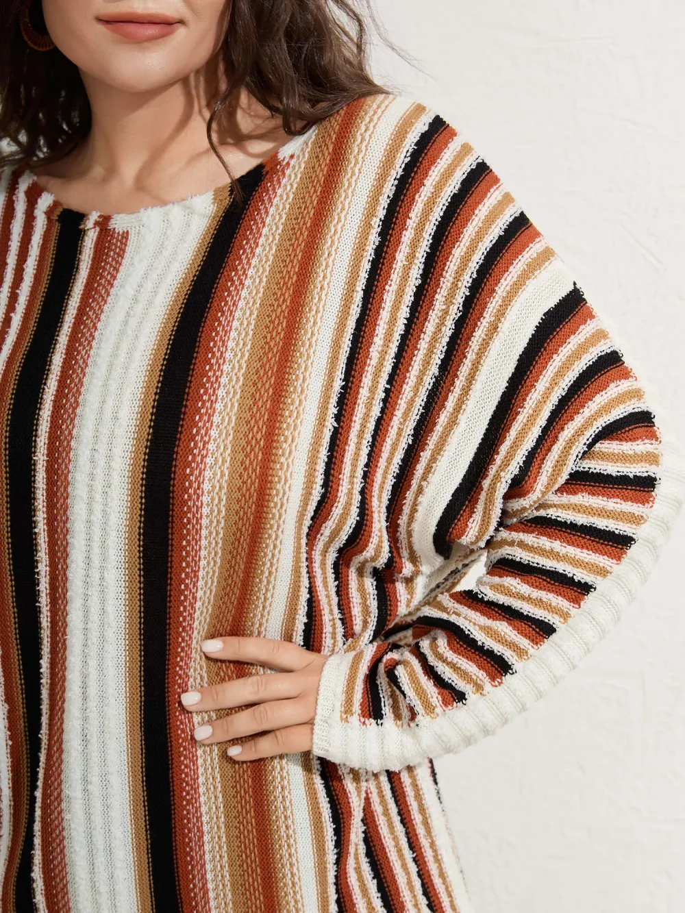 Earthy Stripes Drop Shoulder Lightweight Pullover