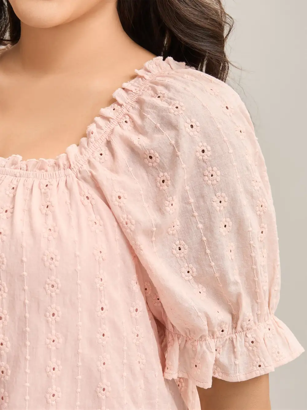 Textured Frill Trim Square Neck Blouse