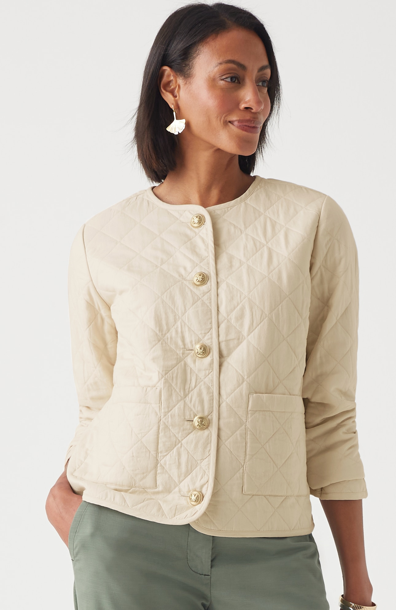 Diamond-Quilted Curved-Hem Jacket