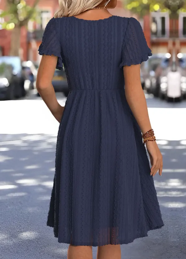 Navy Short Sleeve Round Neck Dress