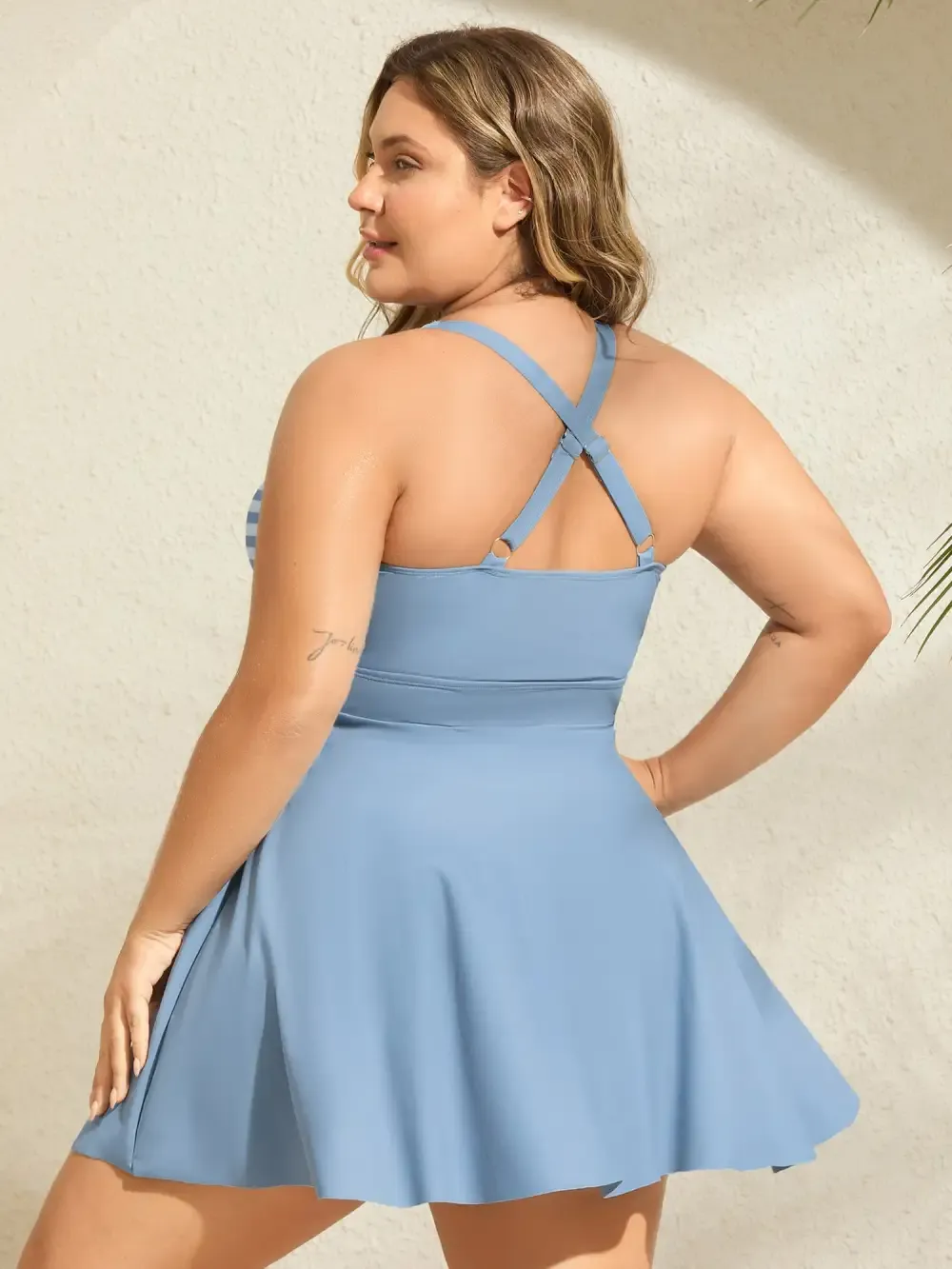 Stripes Patchwork Tie Knot Cross Straps Swim Dress