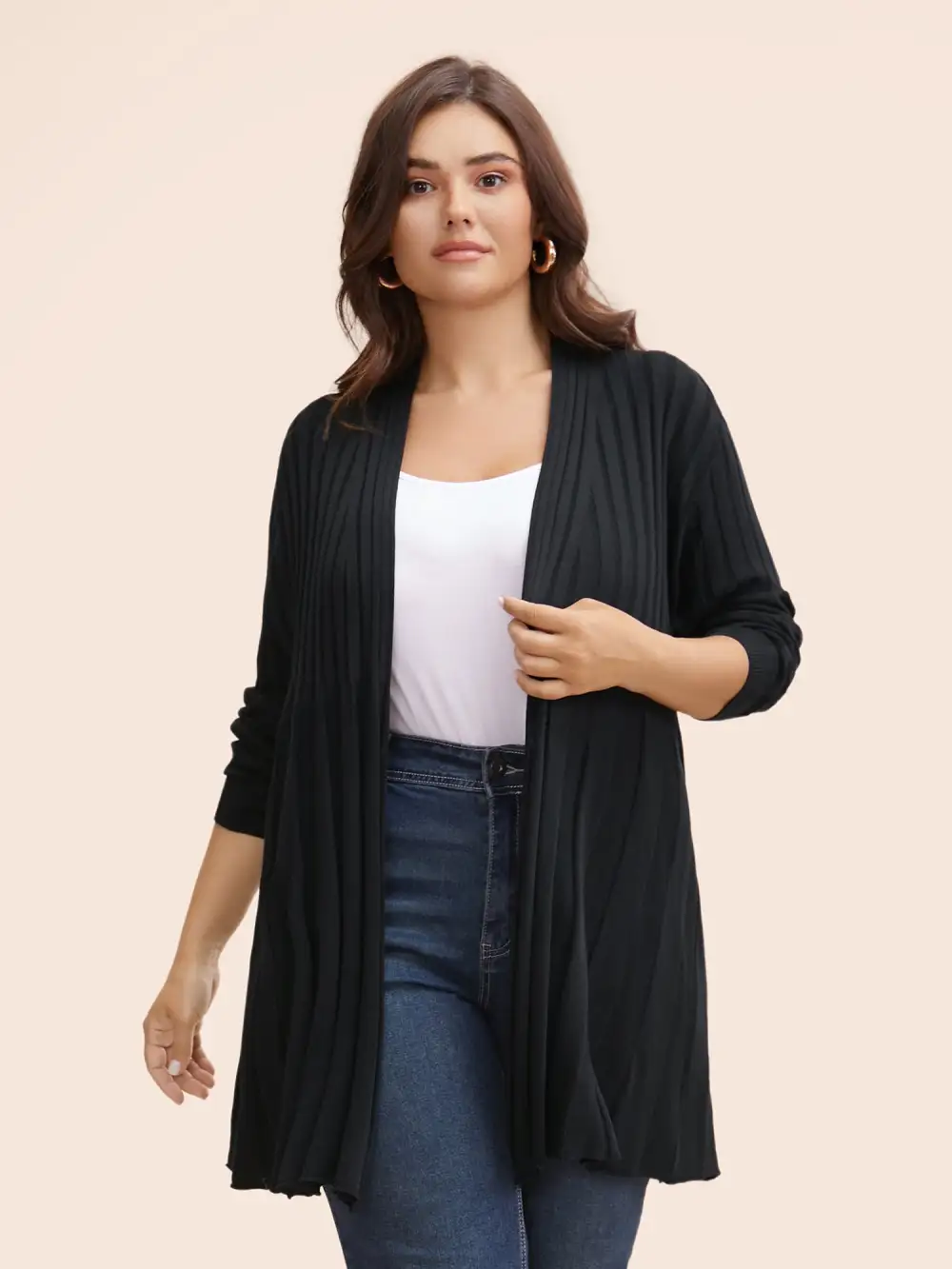 Plain Textured Kimono Collar Cardigan