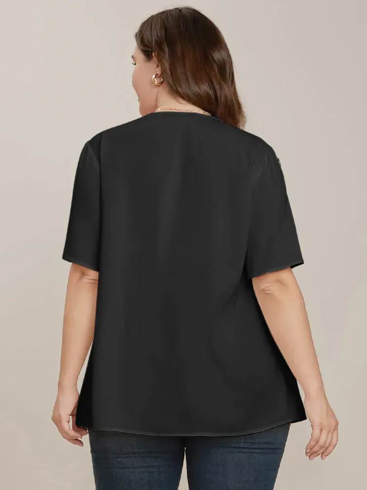 Plain Round Neck Button Detail Blouse
