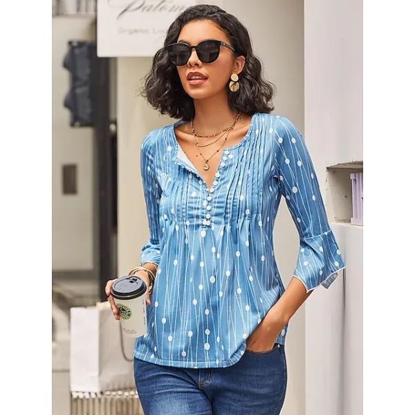 Women's Plus Size Shirt Tunic Henley Shirt Tunic Shirts Polka Dot Striped Print Flowing tunic Casual Daily Elegant Boho Long Sleeve V Neck Red Spring Fall