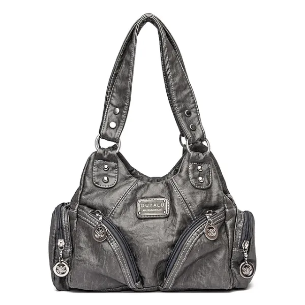 Women's Shoulder Bag Tote Top Handle Bag PU Leather Outdoor Daily Rivet Zipper Solid Color Plain Vintage Black Red Brown