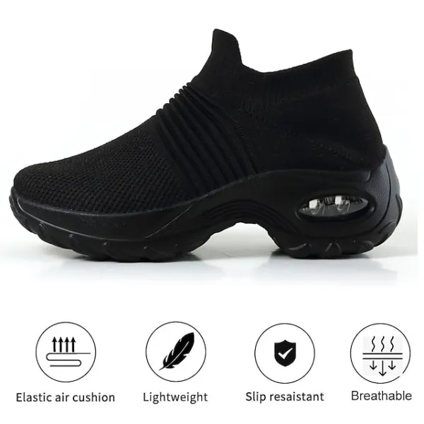 Women's Sneakers Plus Size Flyknit Shoes Outdoor Daily Summer Flat Heel Round Toe Sporty Casual Running Walking Tissage Volant Loafer Color Block Black And White Blue Grey Black gray