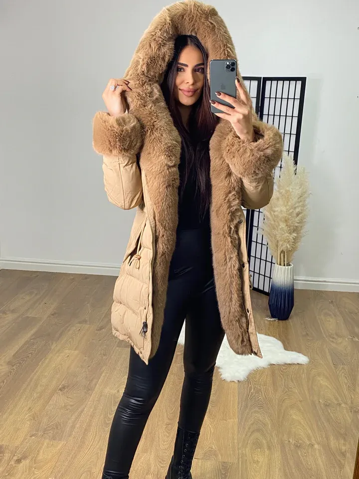 Black Luxury Faux Fur Trim Coat