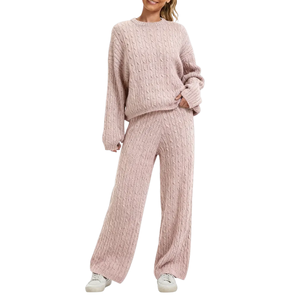 Women's chunky knit sweater casual two-piece set