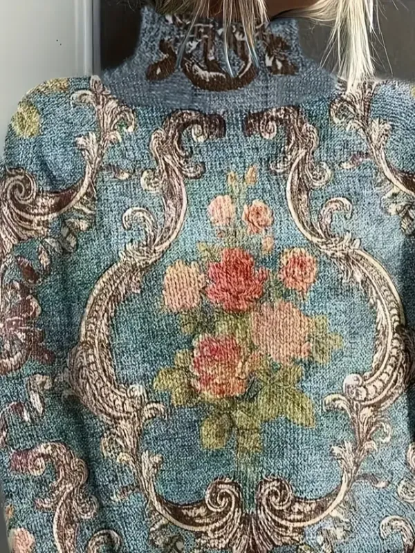Women's Floral Print Casual Turtleneck Long Sleeve Sweater
