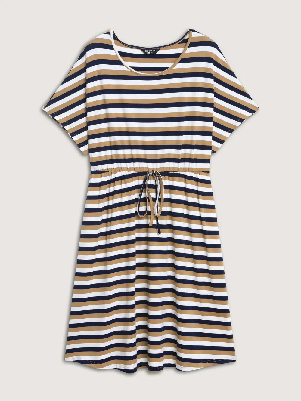 Pure Cotton Striped Waist-Tie Midi Dress